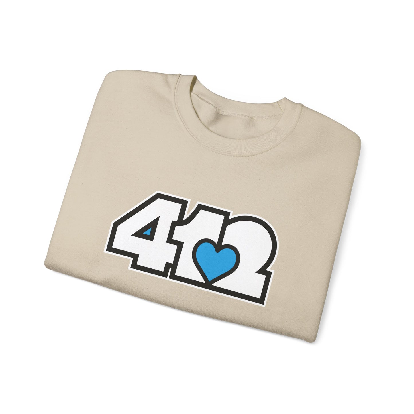 412 Crew Neck Sweatshirt - Blue Heart, White Logo