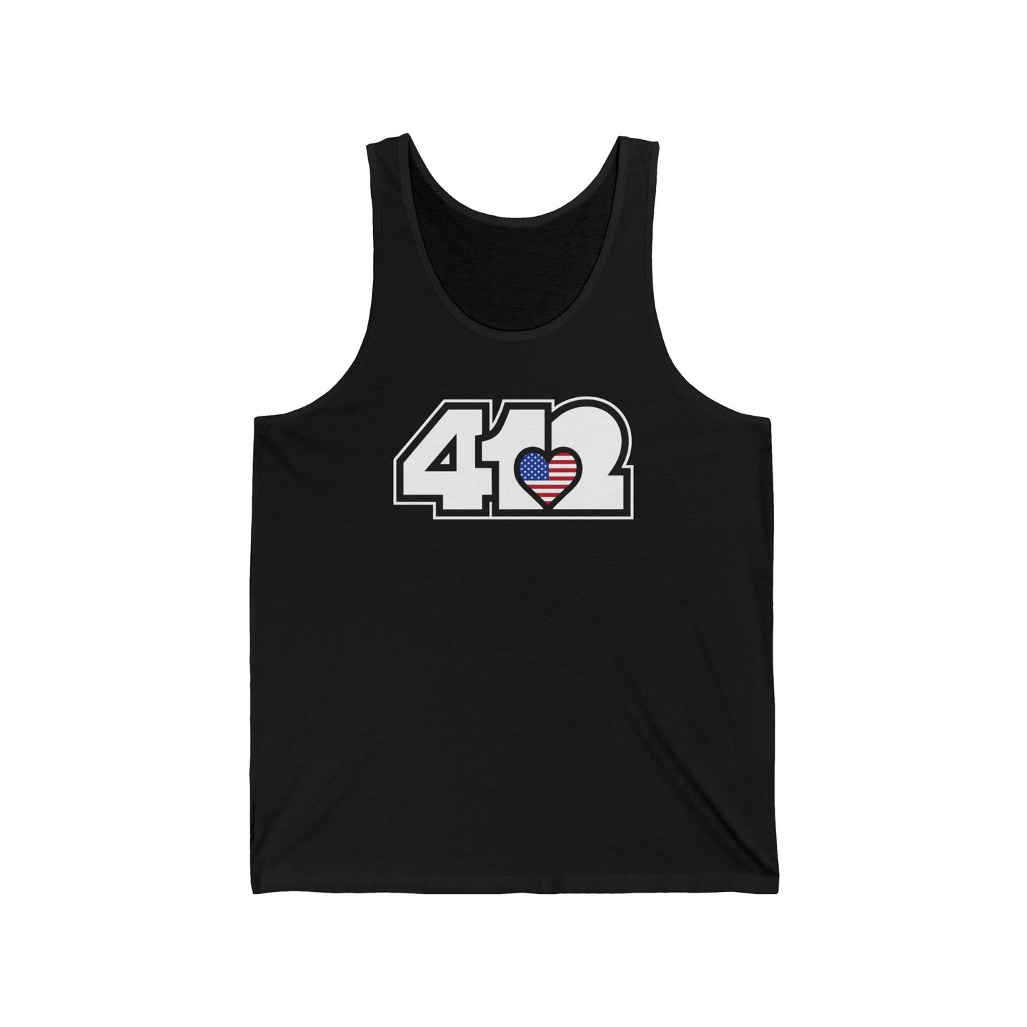 412 Unisex Jersey Tank - Stars & Stripes Heart, White Logo