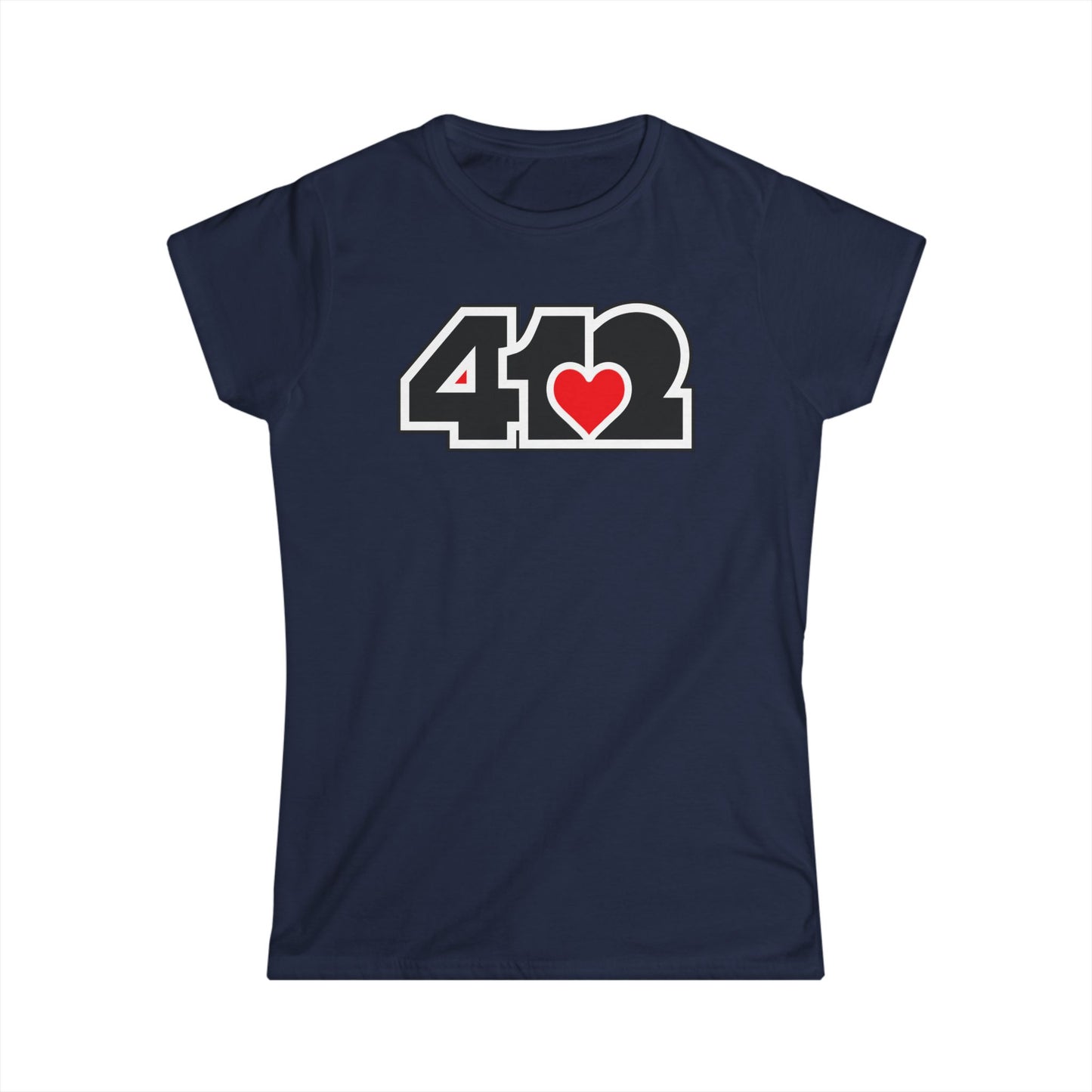 412 Women's Softstyle Tee - Red Heart, Black Logo
