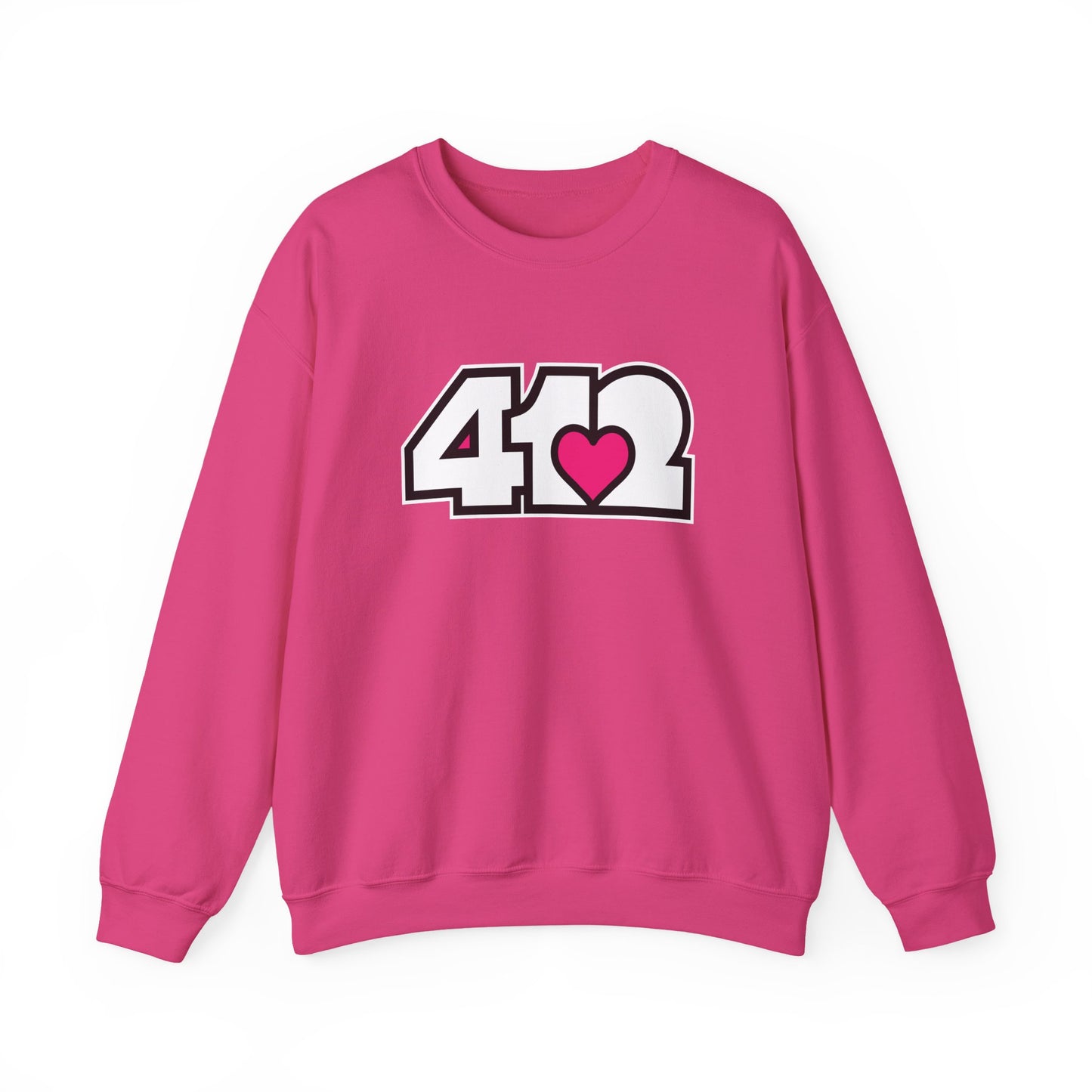 412 Crew Neck Sweatshirt - Pink Heart, White Logo