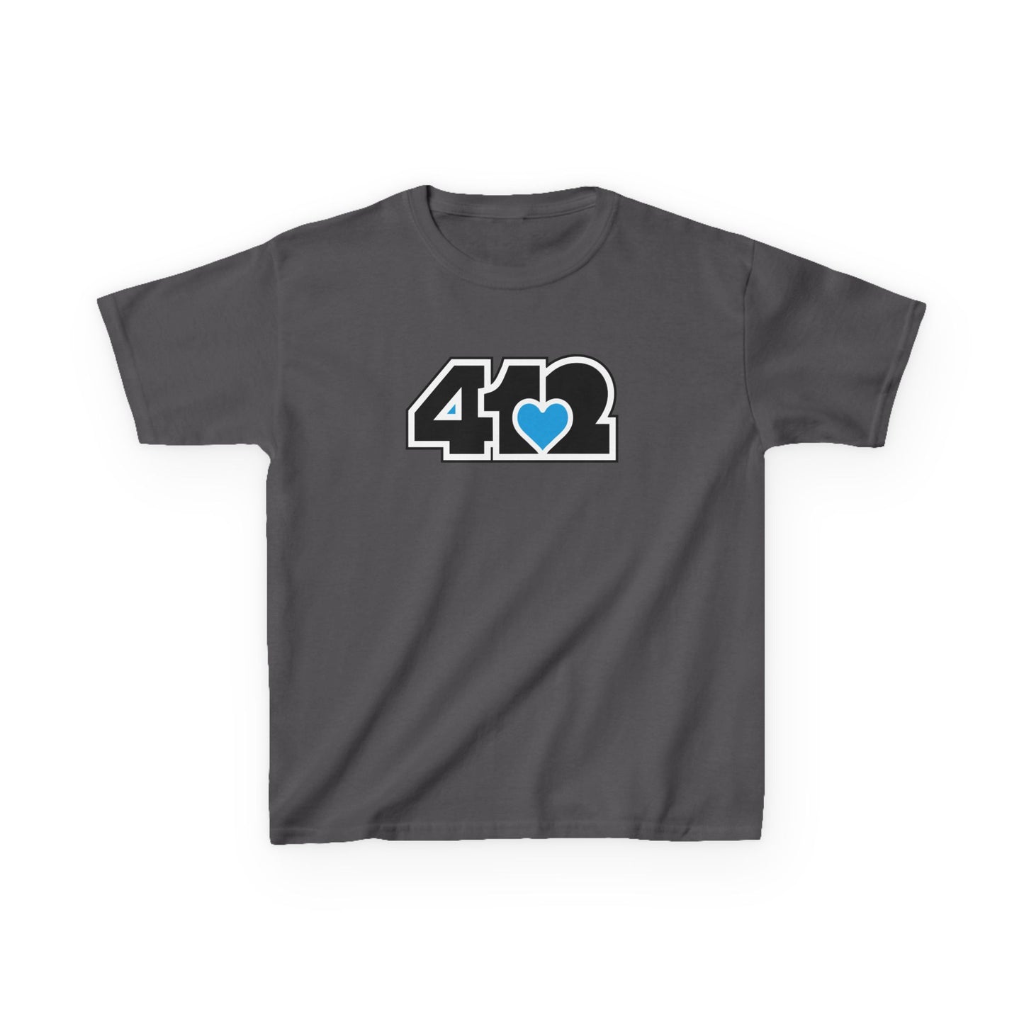 412 Kids Cotton Tee - Blue Heart, Black Logo