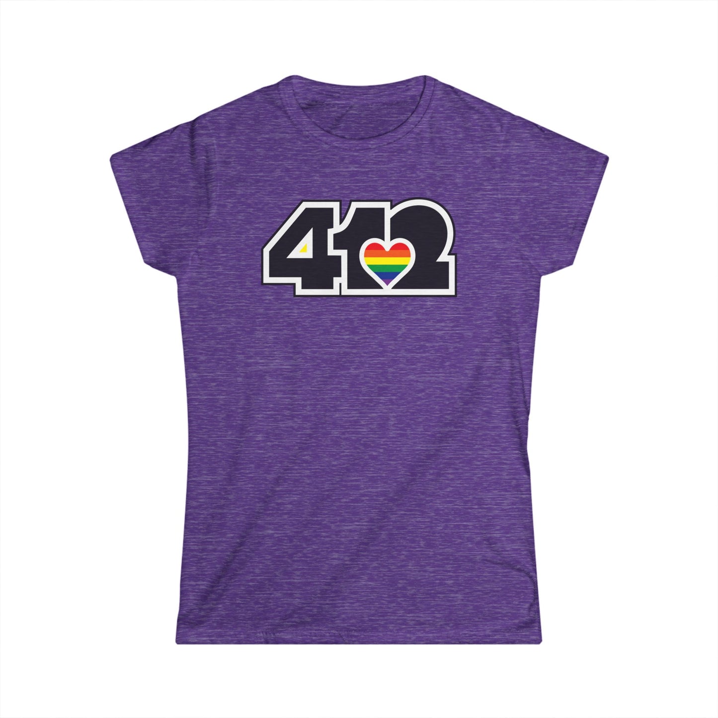412 Women's Softstyle Tee - Rainbow Heart, Black Logo