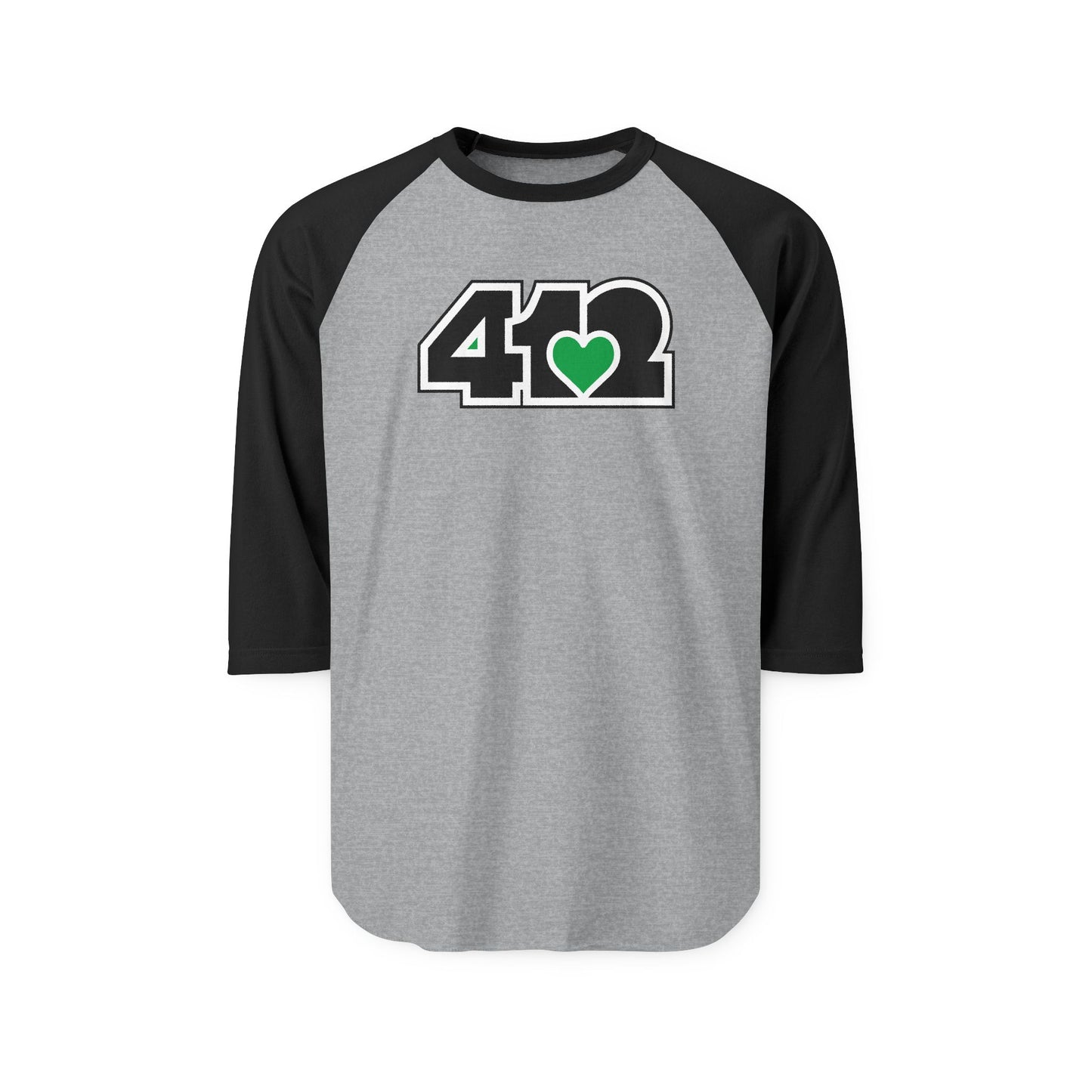 412 Raglan Baseball Tee - Green Heart, Black Logo