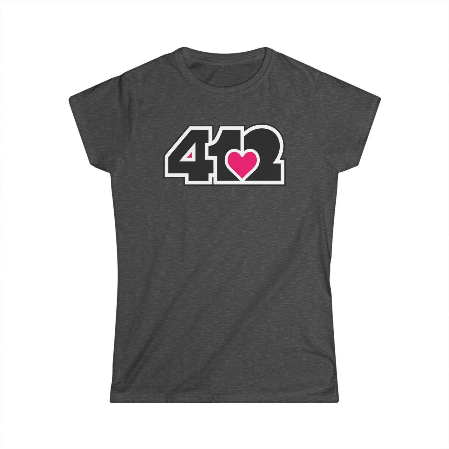 412 Women's Softstyle Tee - Pink Heart, Black Logo