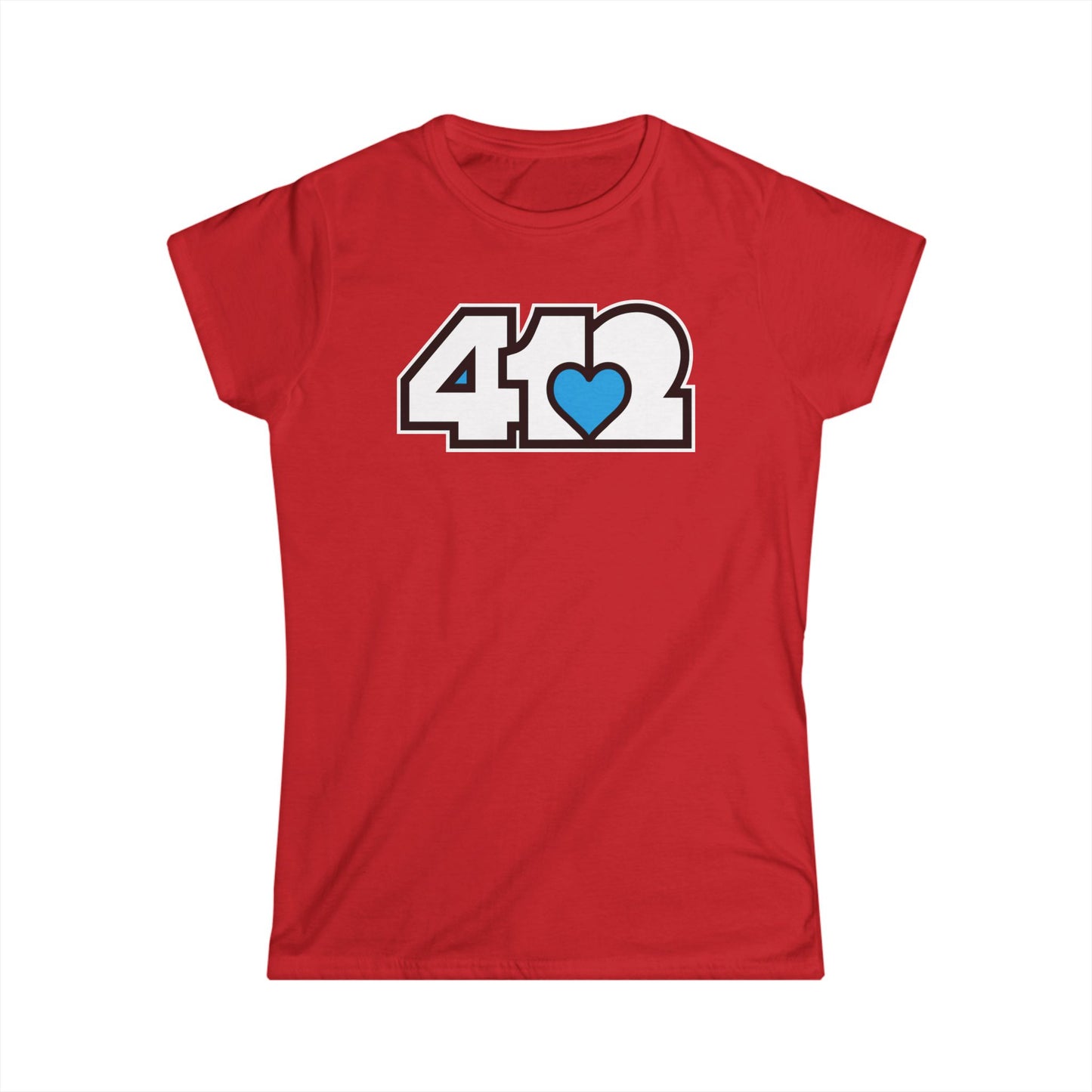 412 Women's Softstyle Tee - Blue Heart, White Logo