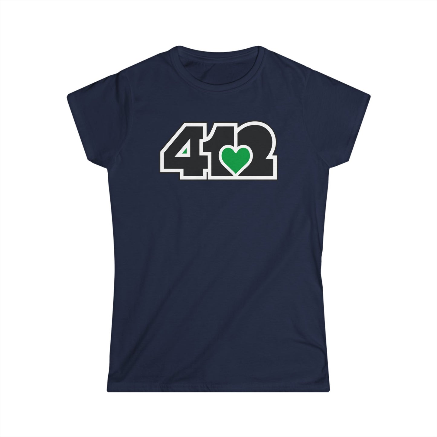 412 Women's Softstyle Tee - Green Heart, Black Logo