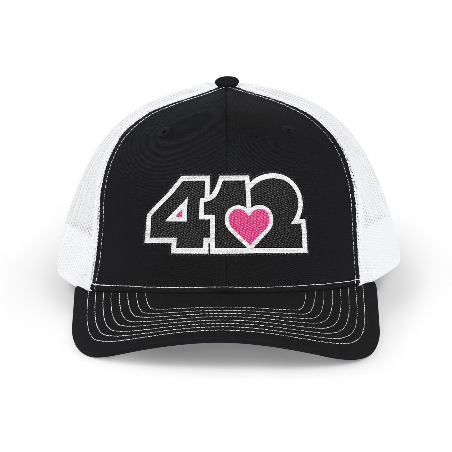 412 Snapback Crown – Embroidered Pink Heart, Black Logo