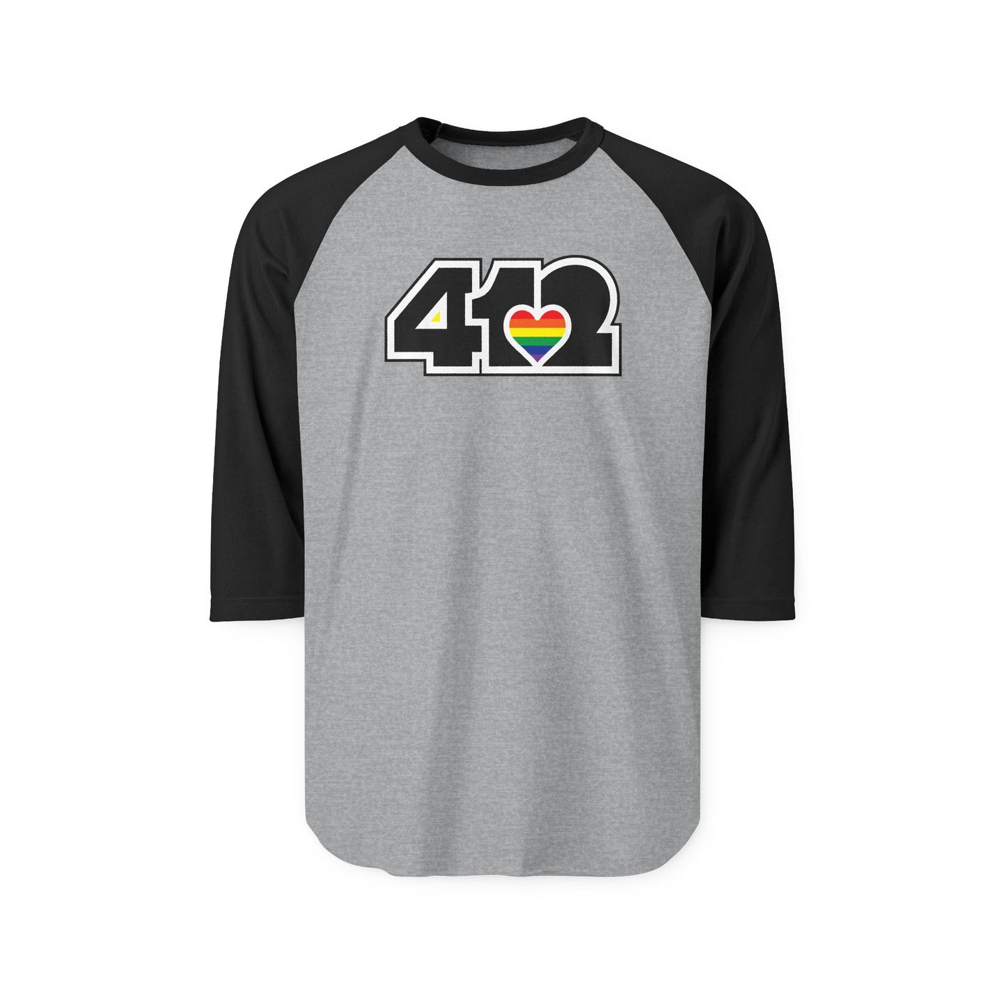 412 Raglan Baseball Tee - Rainbow Heart, Black Logo
