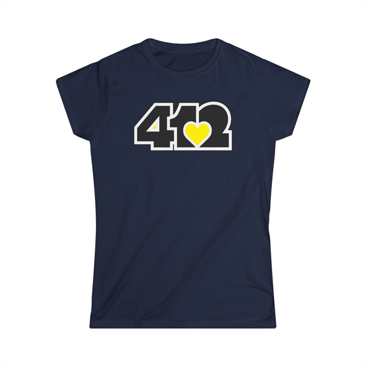 412 Women's Softstyle Tee - Yellow Heart, Black Logo