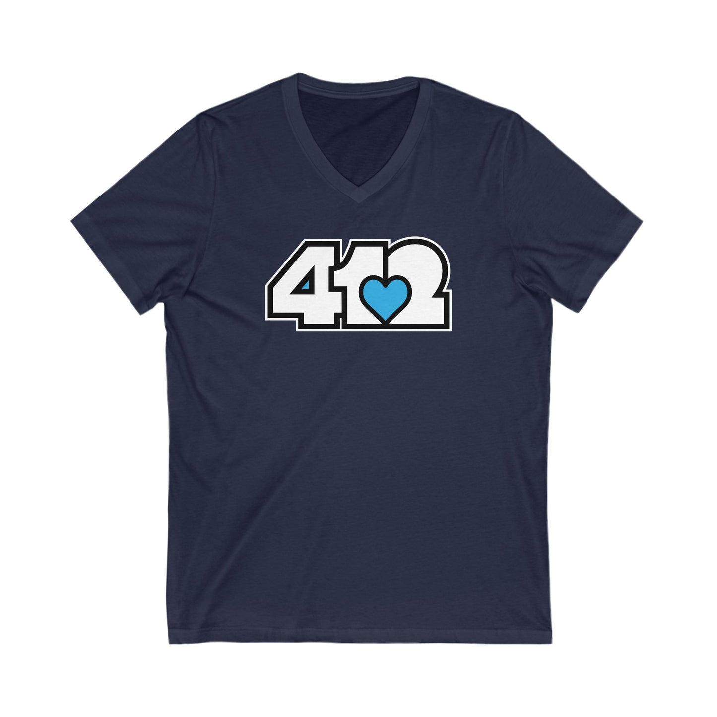 412 Women's V-Neck - Blue Heart, White Logo
