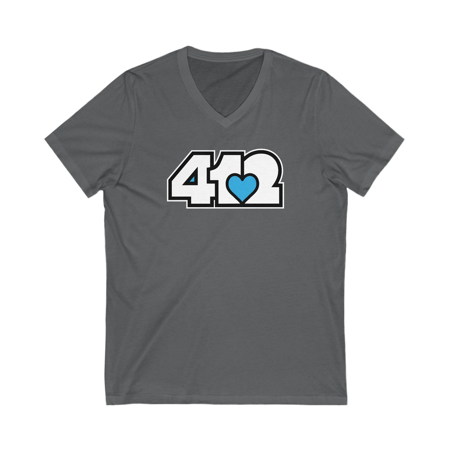 412 Women's V-Neck - Blue Heart, White Logo