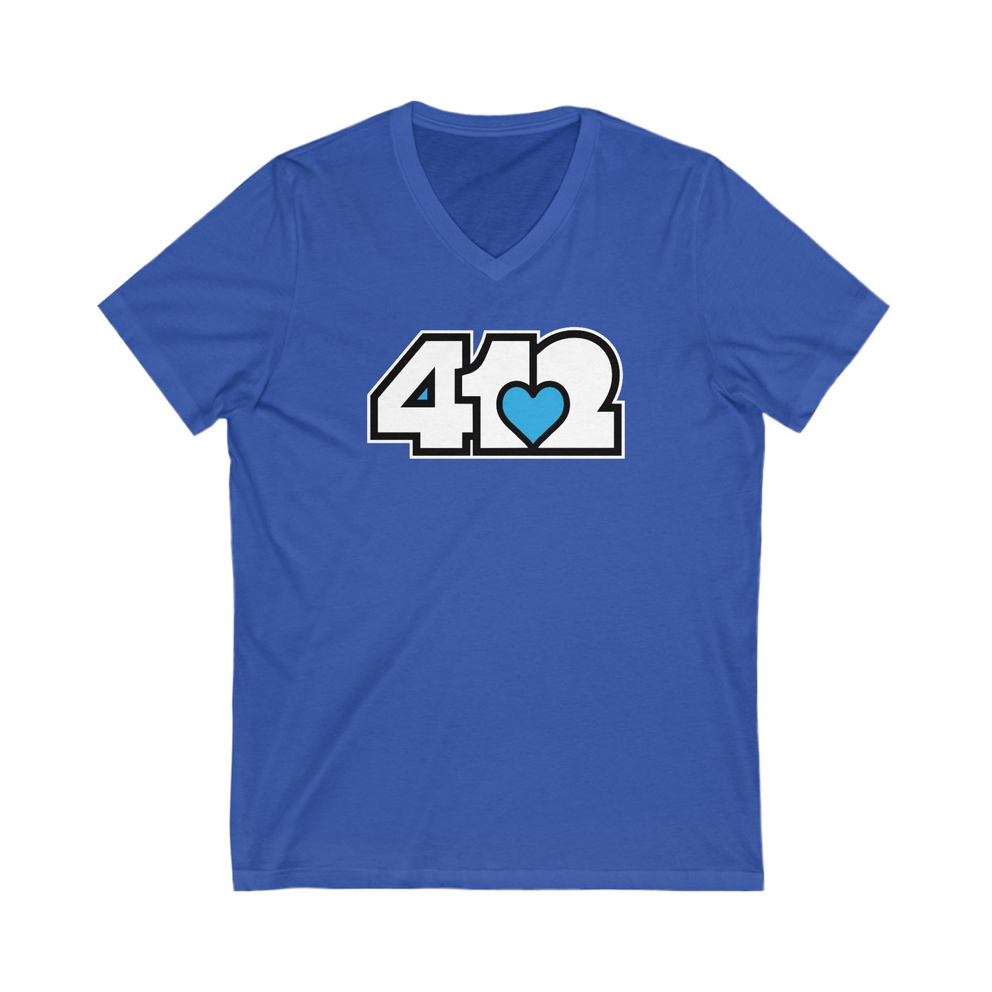 412 Women's V-Neck - Blue Heart, White Logo