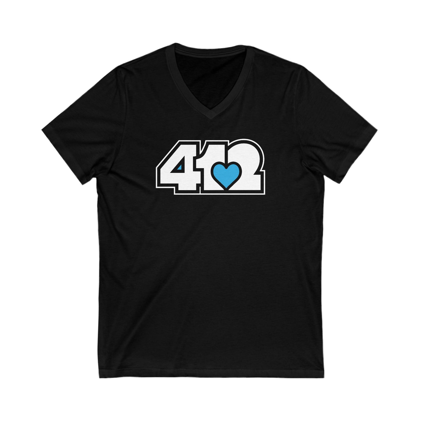 412 Women's V-Neck - Blue Heart, White Logo