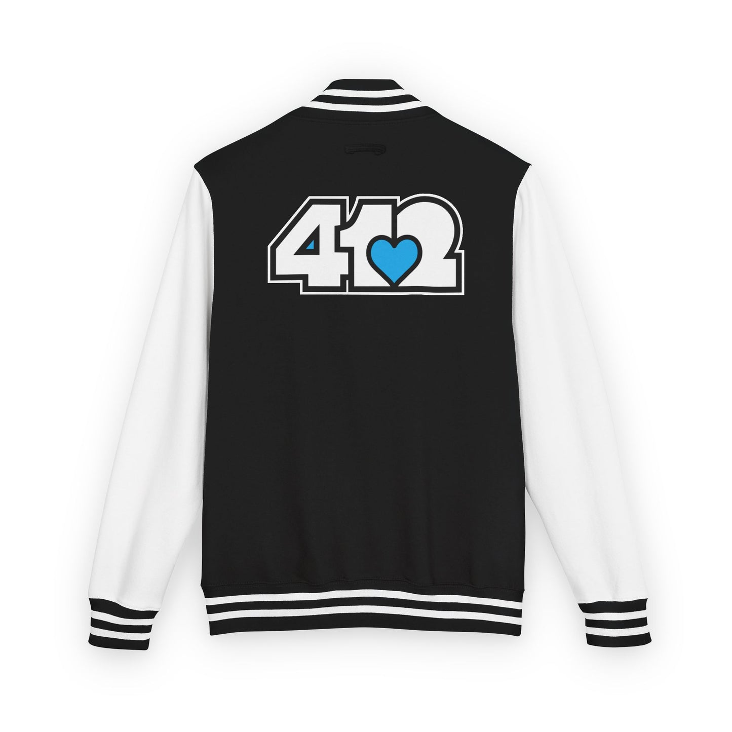412 Embroidered Letterman Jacket - Blue Heart, White Logo