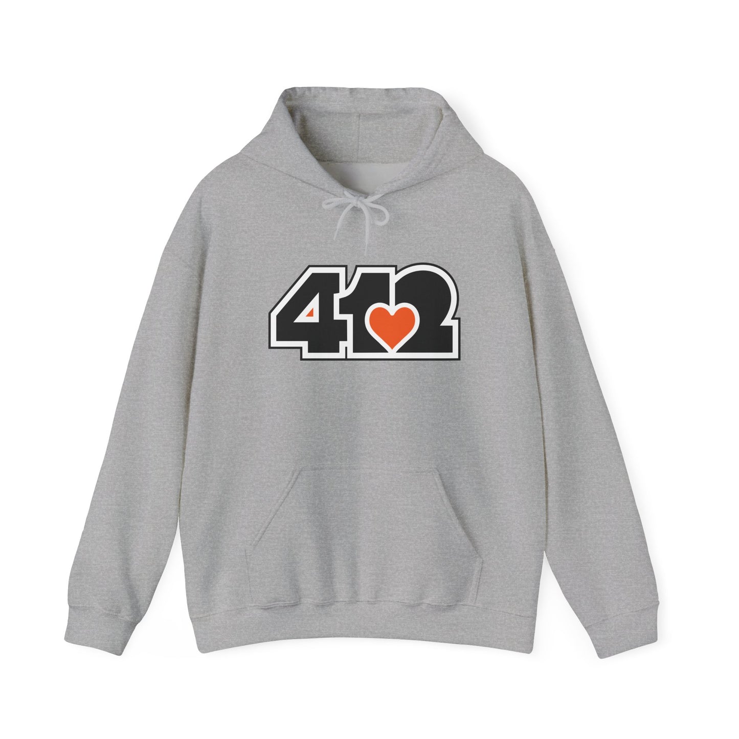 412 Classic Fit Adult Hoodie - Orange Heart, Black Logo