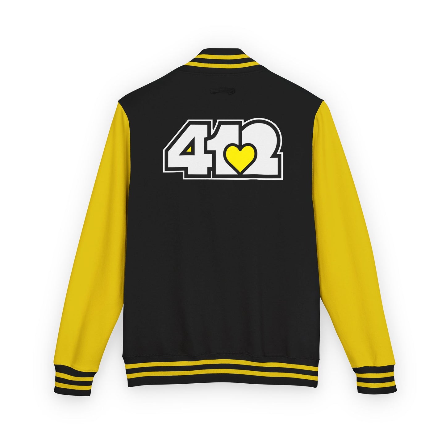 412 Embroidered Letterman Jacket - Yellow Heart, White Logo