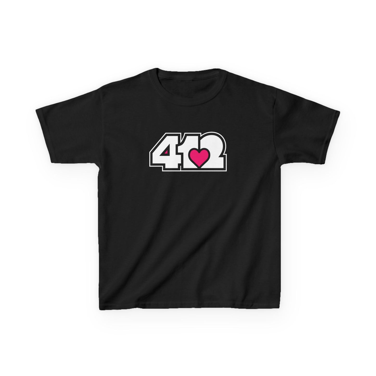412 Kids Cotton Tee - Pink Heart, White Logo
