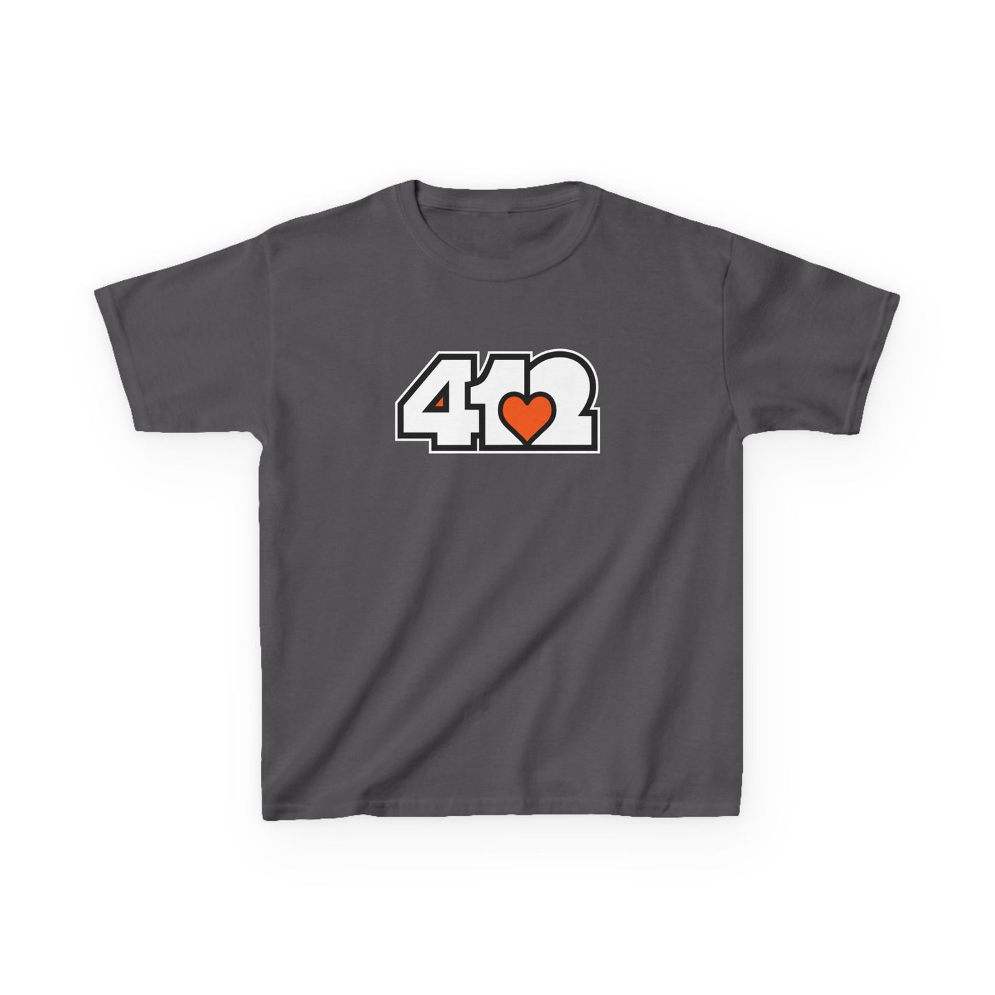 412 Kids Cotton Tee - Orange Heart, White Logo