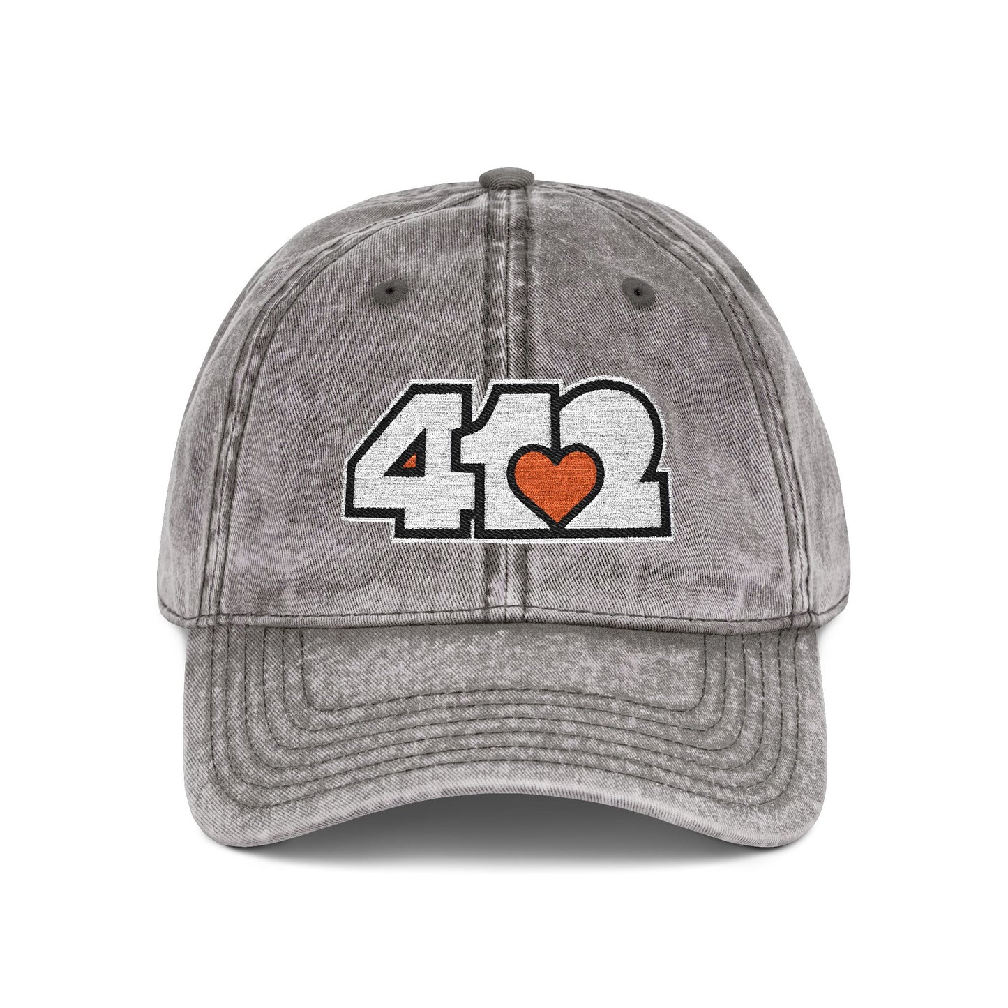 412 Vintage Crown – Embroidered Orange Heart, White Logo