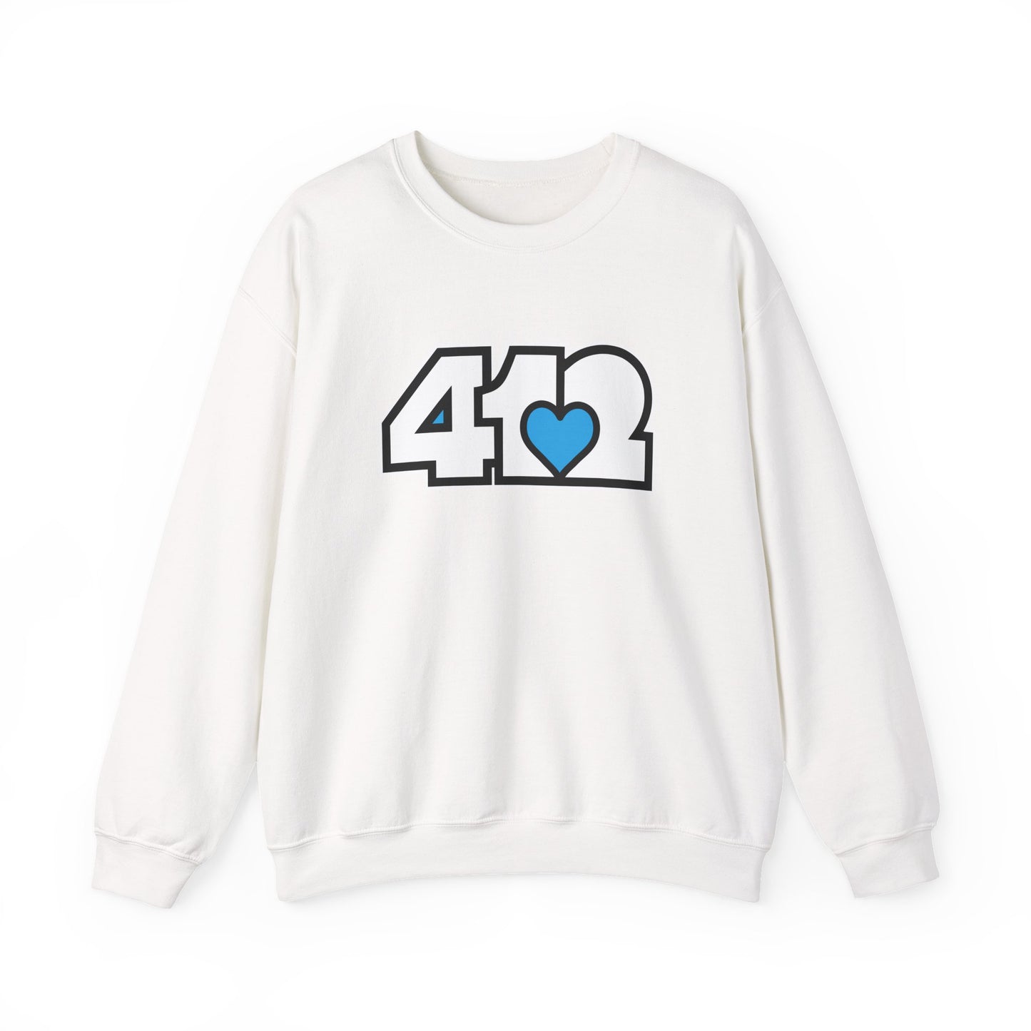 412 Crew Neck Sweatshirt - Blue Heart, White Logo