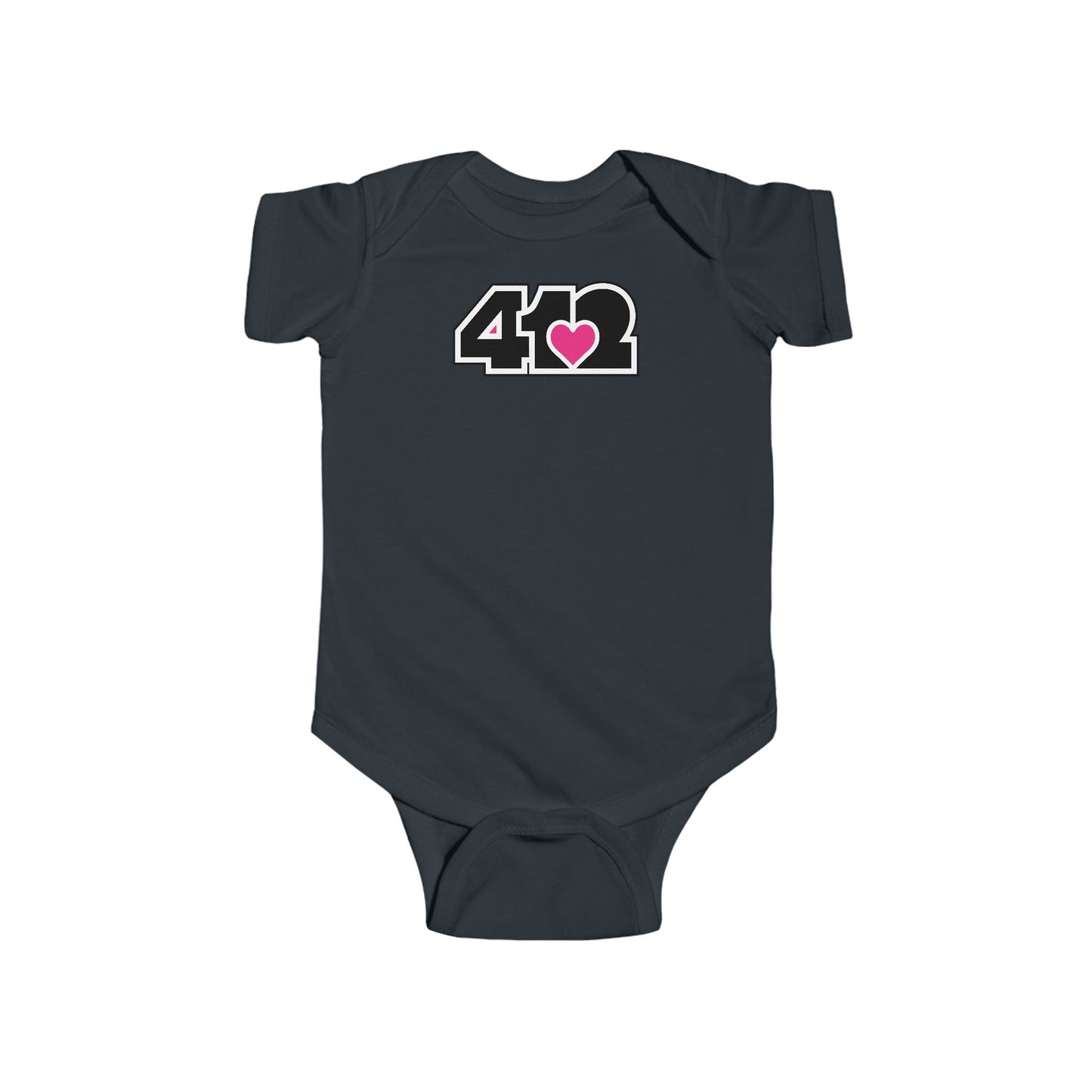 412 Infant Bodysuit - Pink Heart, Black Logo