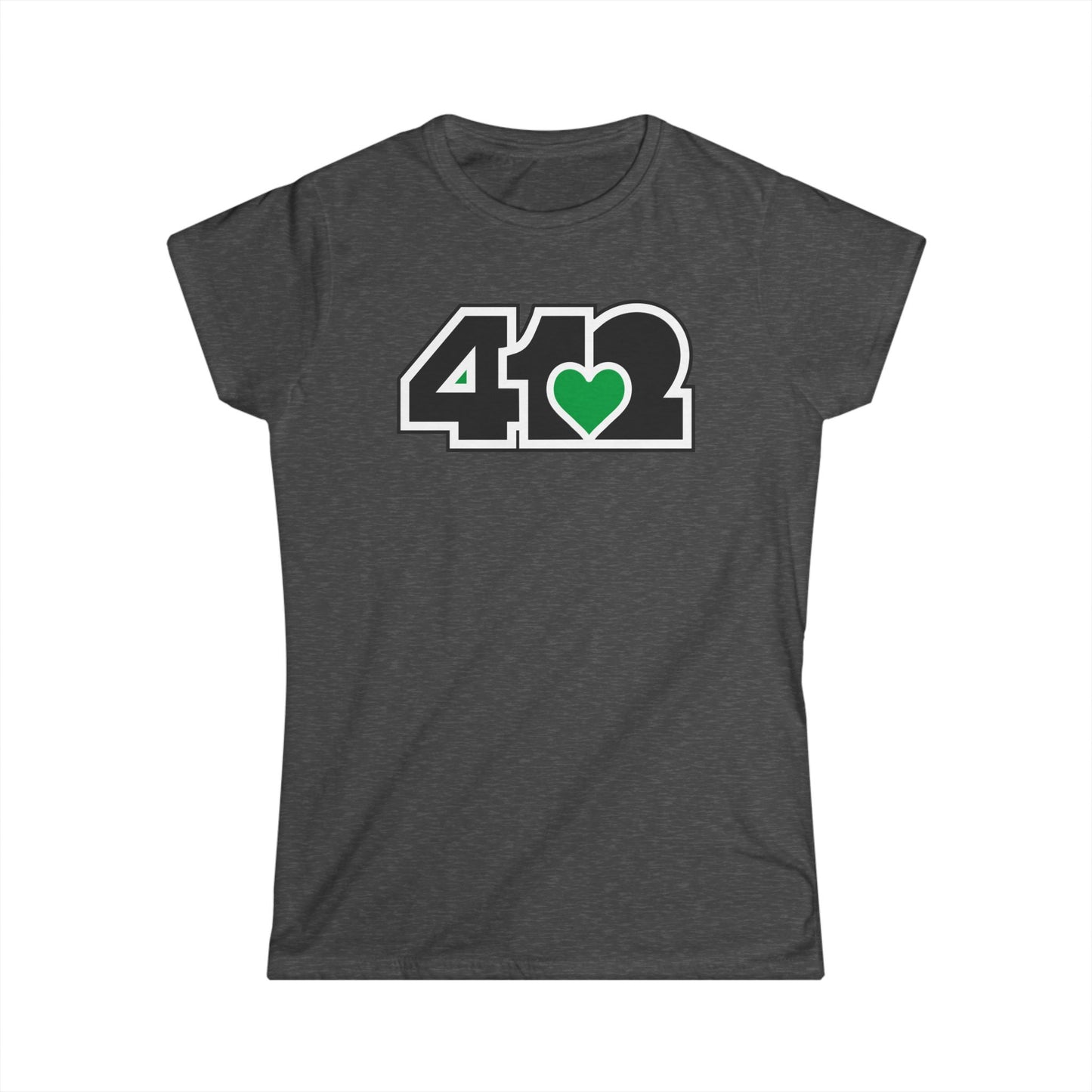 412 Women's Softstyle Tee - Green Heart, Black Logo