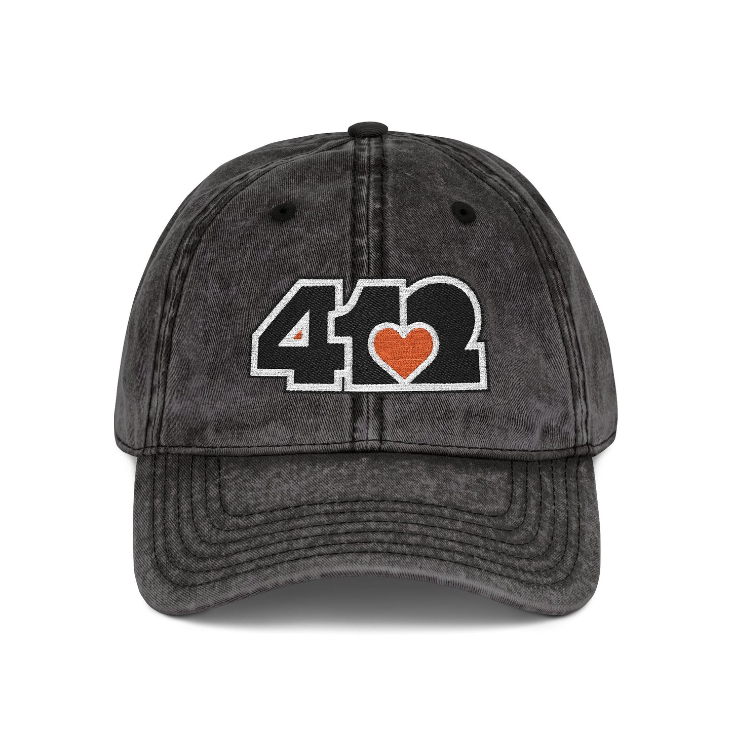 412 Vintage Crown – Embroidered Orange Heart, Black Logo