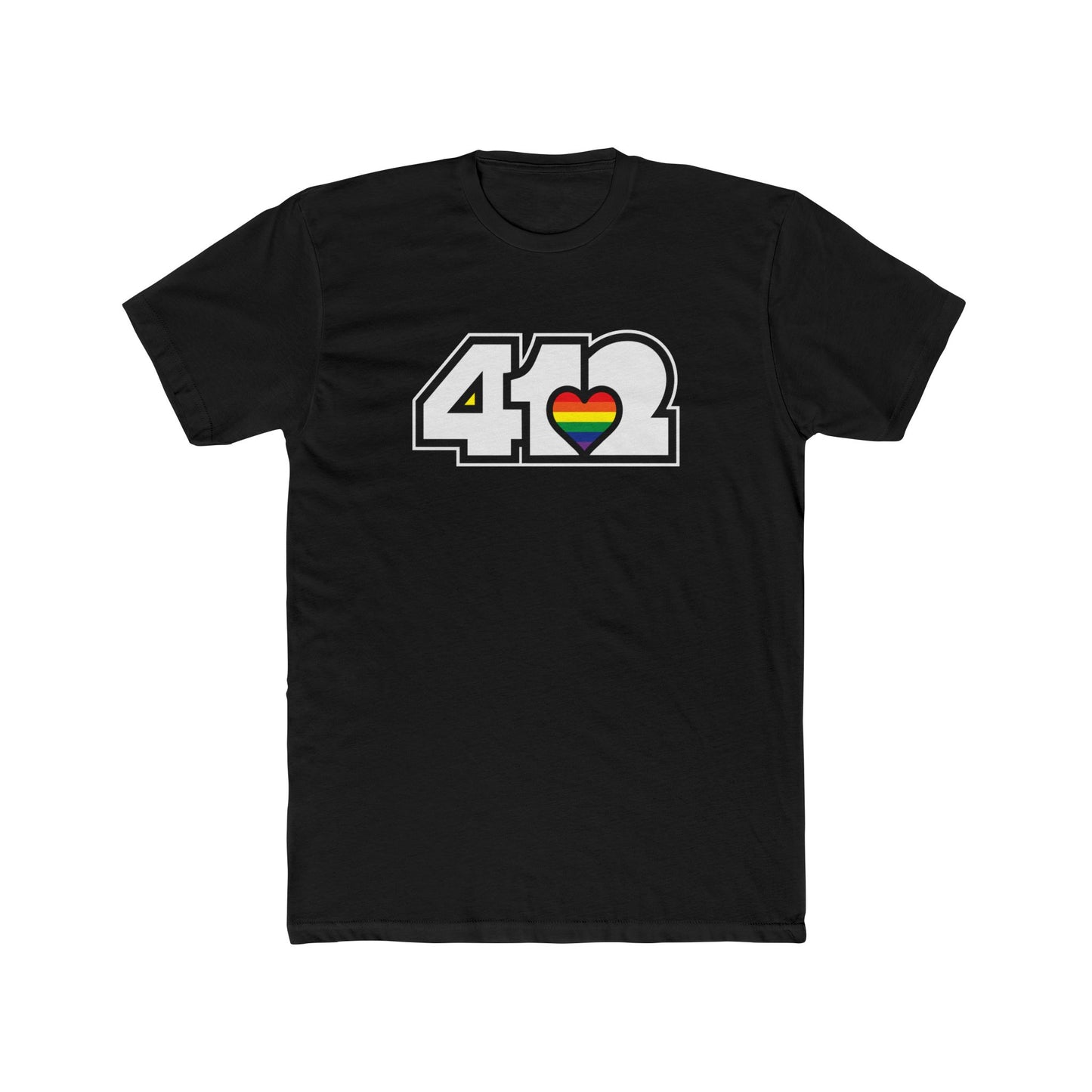 412 Contoured Fit Tee - Rainbow Heart, White Logo