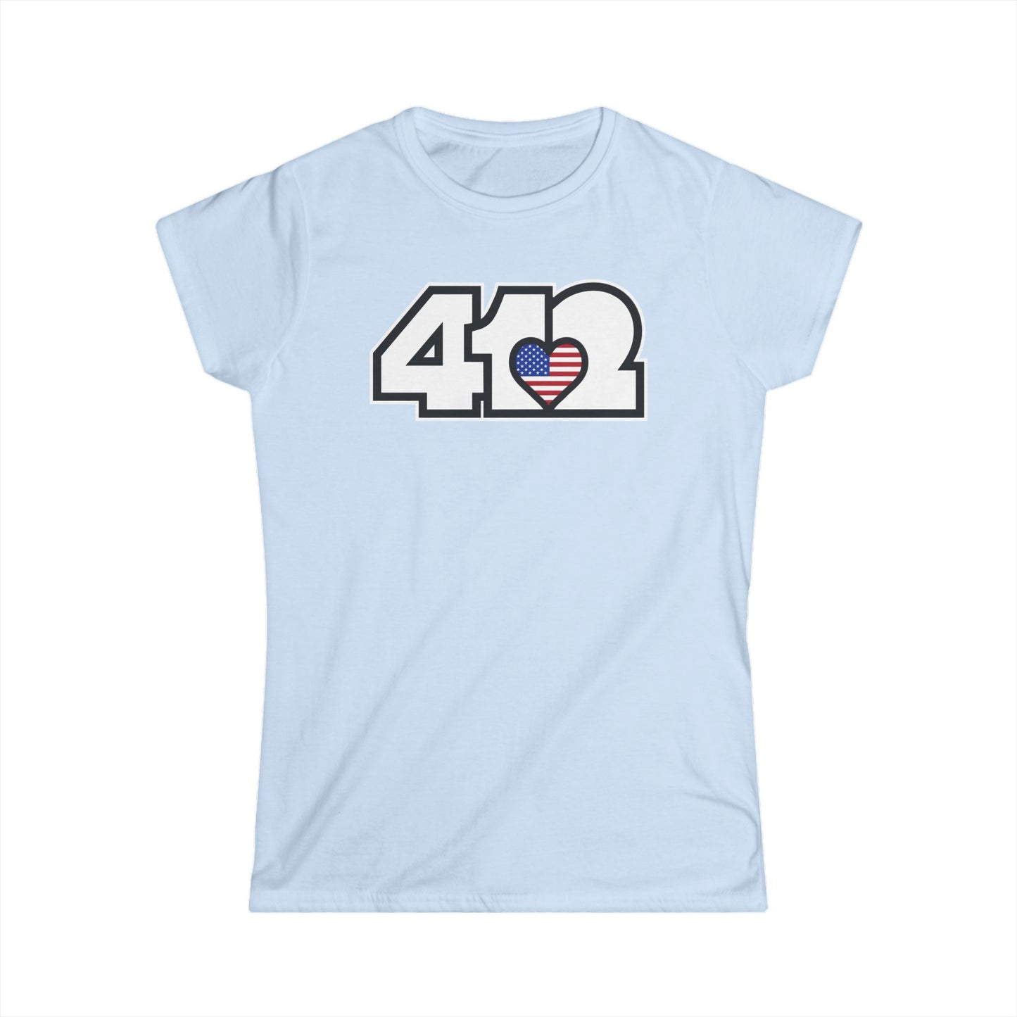 412 Women's Softstyle Tee - Stars & Stripes Heart, White Logo