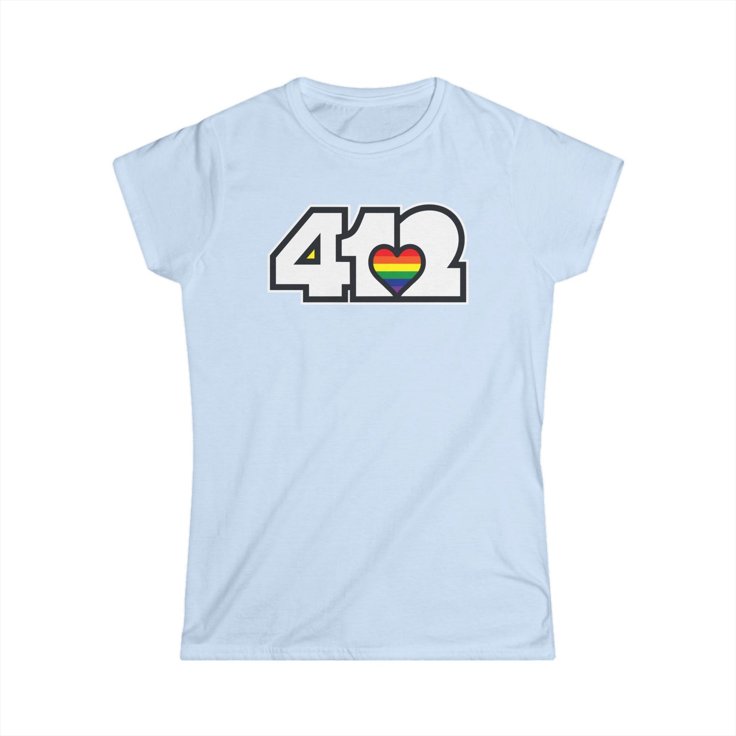 412 Women's Softstyle Tee - Rainbow Heart, White Logo
