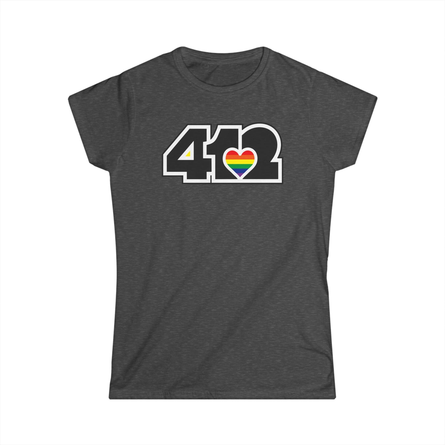 412 Women's Softstyle Tee - Rainbow Heart, Black Logo