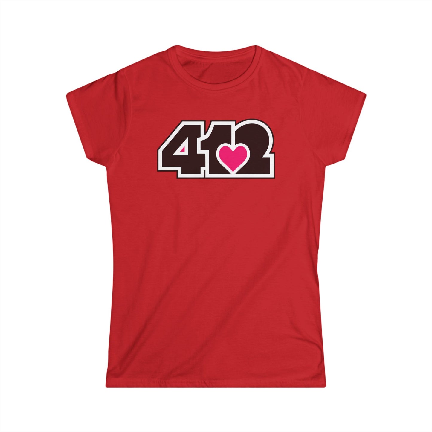 412 Women's Softstyle Tee - Pink Heart, Black Logo