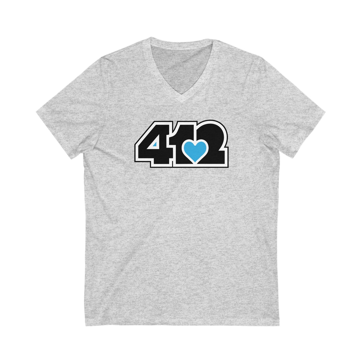 412 Women's V-Neck - Blue Heart, Black Logo
