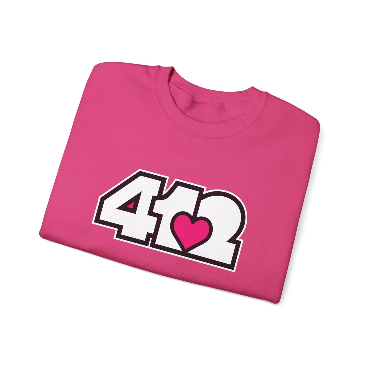 412 Crew Neck Sweatshirt - Pink Heart, White Logo