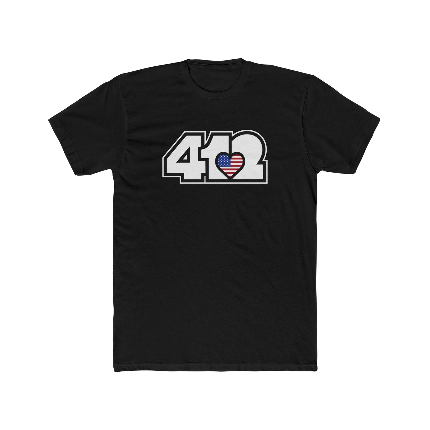412 Contoured Fit Tee - Stars & Stripes Heart, White Logo