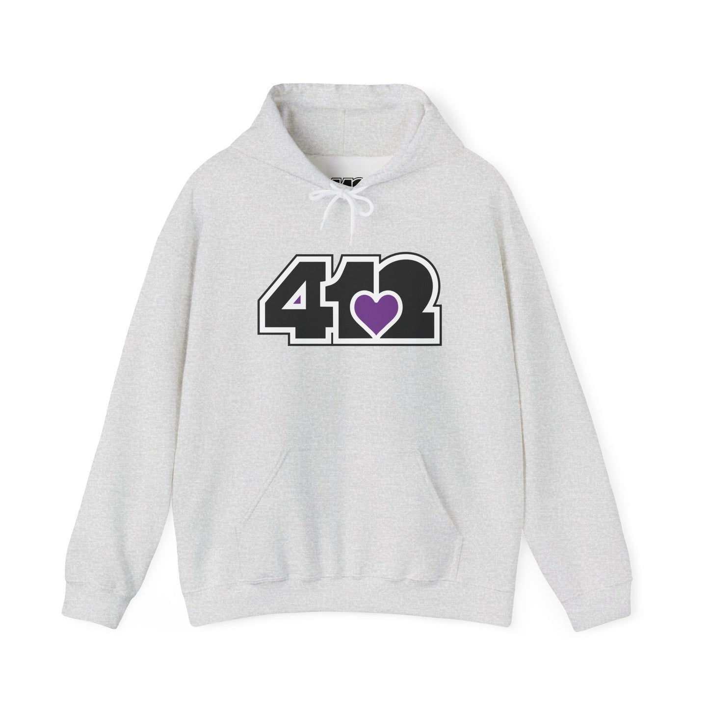 412 Classic Fit Adult Hoodie - Purple Heart Black Logo-Hoodie-Ash-4OneLove2; Pittsburgh Branded Clothing; Pittsburgh Apparel; 412 Clothing