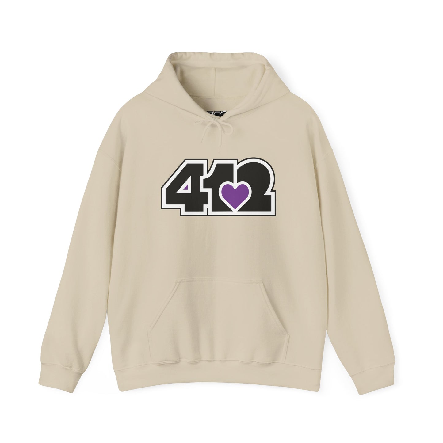 412 Classic Fit Adult Hoodie - Purple Heart Black Logo-Hoodie-Sand-4OneLove2; Pittsburgh Branded Clothing; Pittsburgh Apparel; 412 Clothing