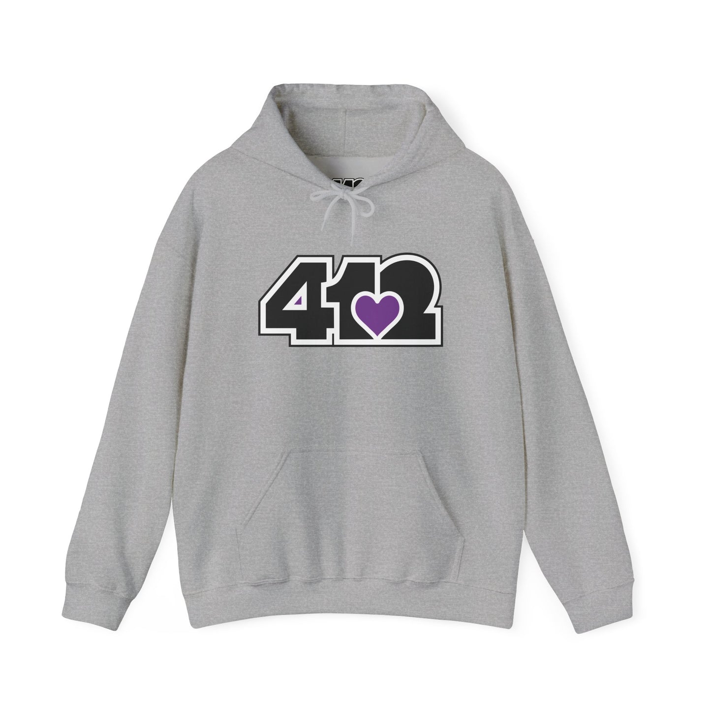 412 Classic Fit Adult Hoodie - Purple Heart Black Logo-Hoodie-Sport Grey-4OneLove2; Pittsburgh Branded Clothing; Pittsburgh Apparel; 412 Clothing