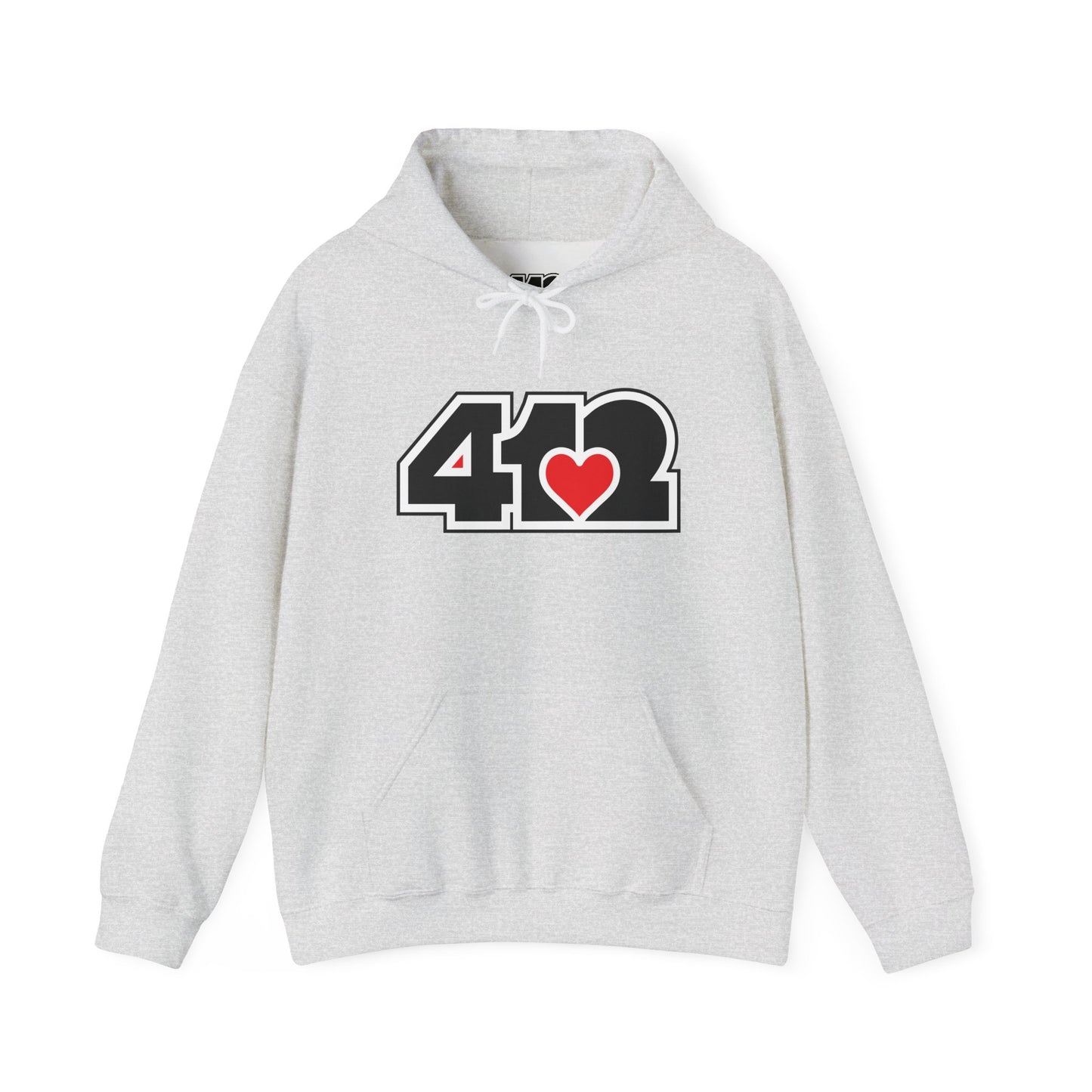 412 Classic Fit Adult Hoodie - Red Heart Black Logo-Hoodie-Ash-4OneLove2; Pittsburgh Branded Clothing; Pittsburgh Apparel; 412 Clothing