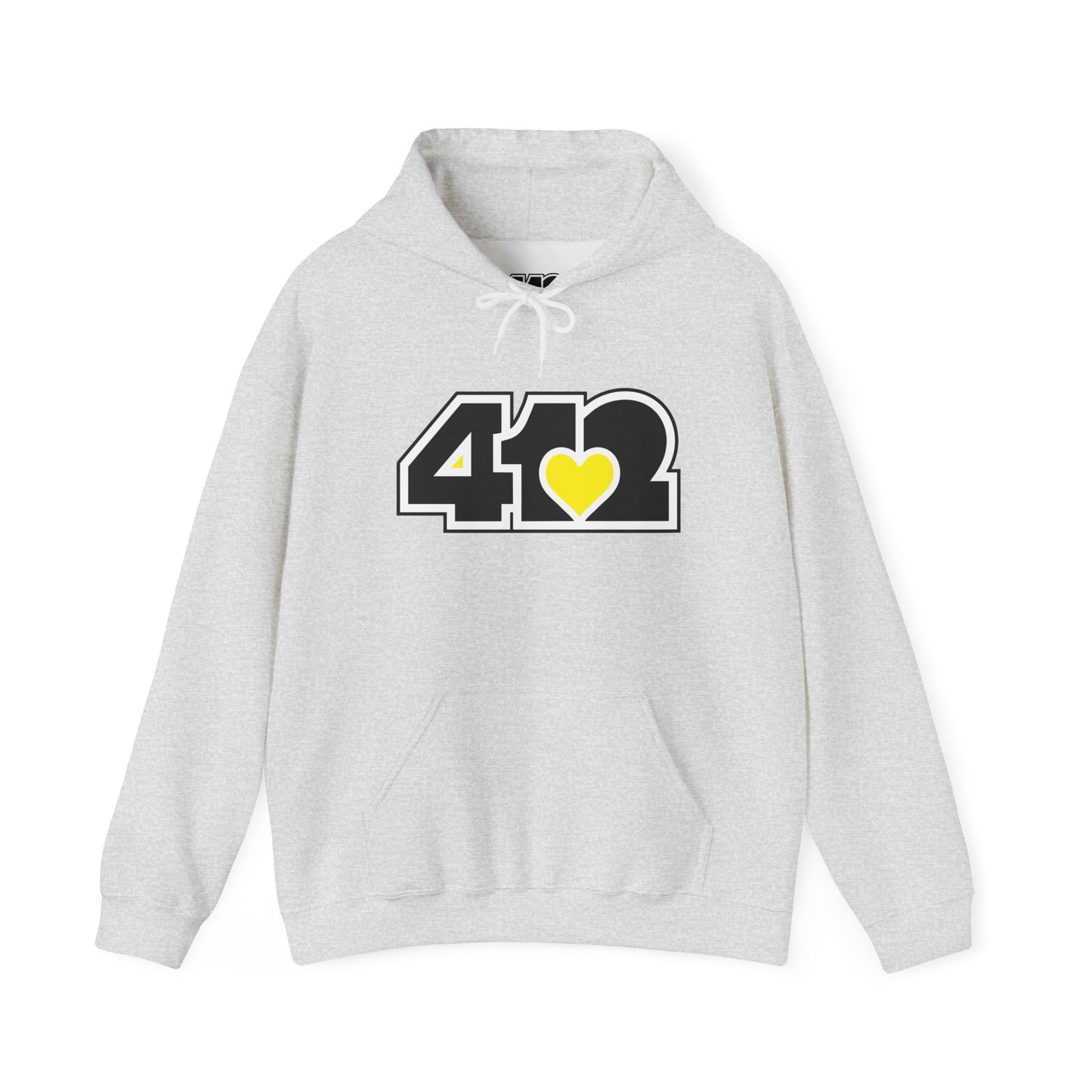 412 Classic Fit Adult Hoodie - Yellow Heart, Black Logo-Hoodie-Ash-4OneLove2; Pittsburgh Branded Clothing; Pittsburgh Apparel; 412 Clothing