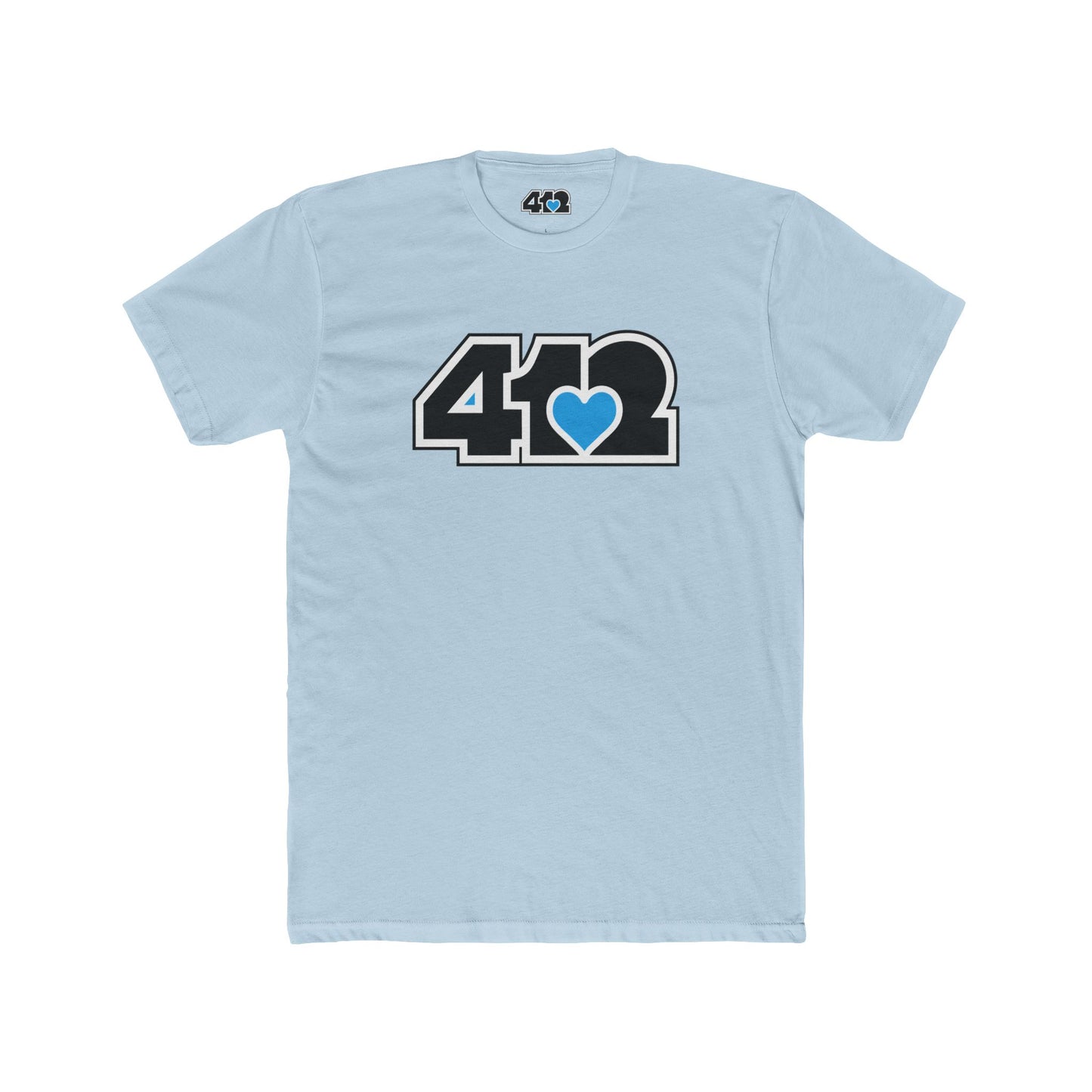 412 Contoured Fit Tee - Blue Heart, Black Logo-T-Shirt-Solid Light Blue-4OneLove2; Pittsburgh Branded Clothing; Pittsburgh Apparel; 412 Clothing