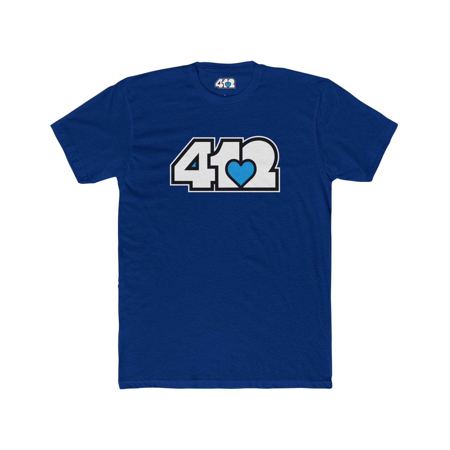 412 Contoured Fit Tee - Blue Heart, White Logo-T-Shirt-Solid Royal-4OneLove2; Pittsburgh Branded Clothing; Pittsburgh Apparel; 412 Clothing