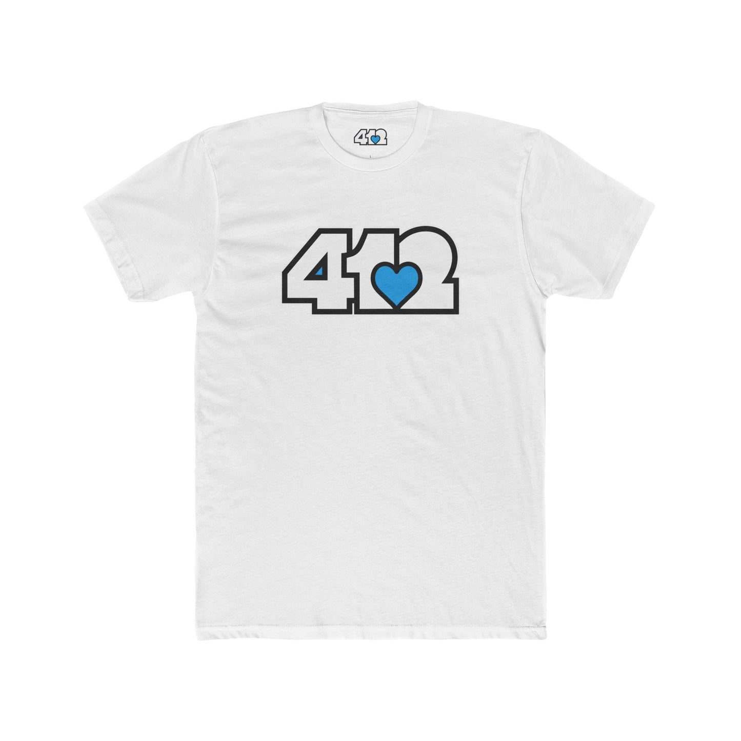 412 Contoured Fit Tee - Blue Heart, White Logo-T-Shirt-Solid White-4OneLove2; Pittsburgh Branded Clothing; Pittsburgh Apparel; 412 Clothing