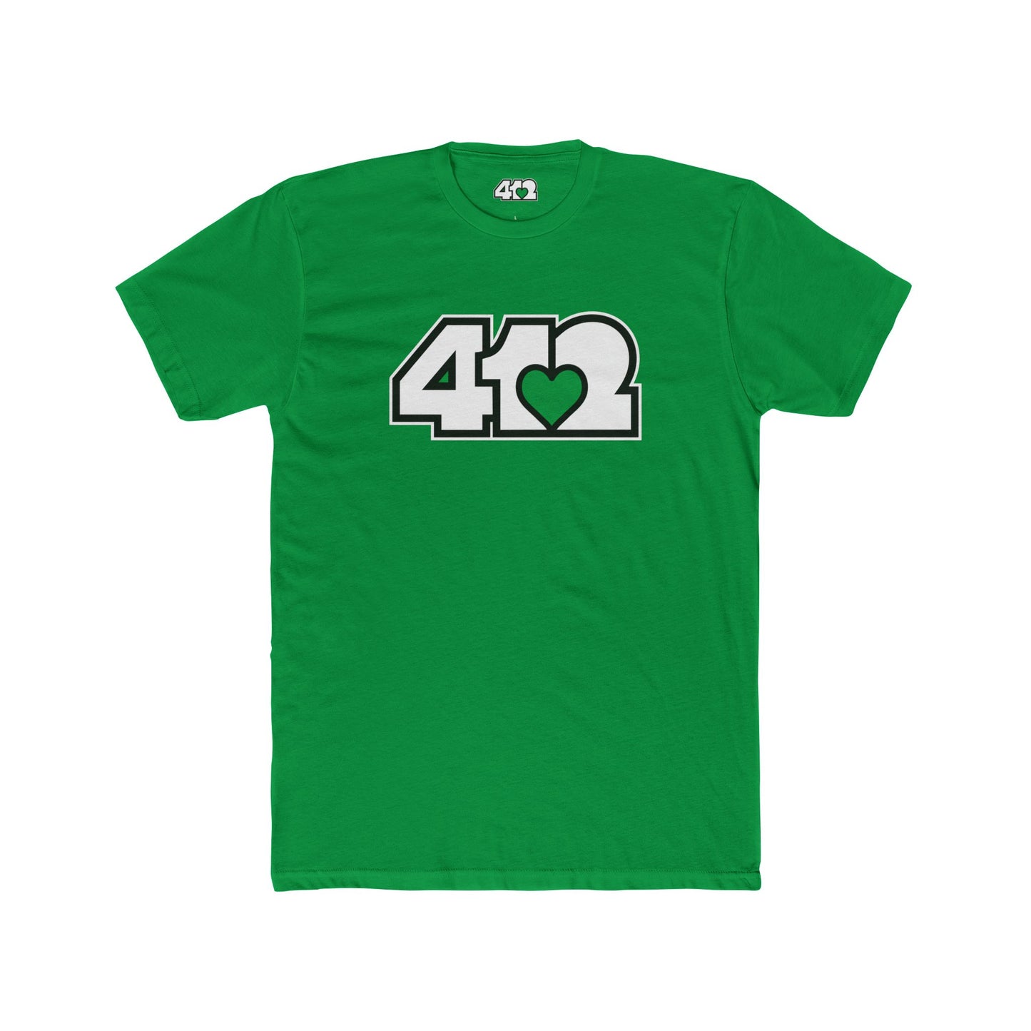 412 Contoured Fit Tee - Green Heart, White Logo-T-Shirt-Solid Kelly Green-4OneLove2; Pittsburgh Branded Clothing; Pittsburgh Apparel; 412 Clothing