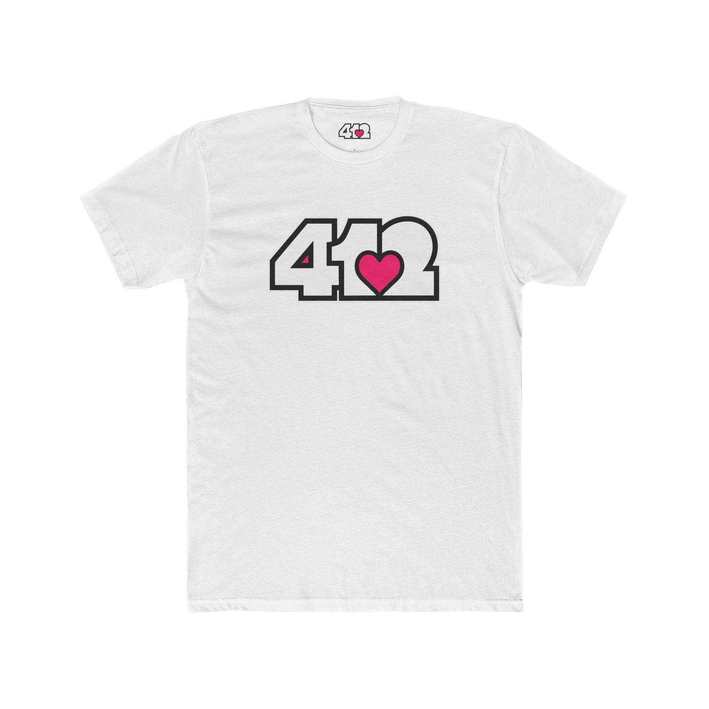 412 Contoured Fit Tee - Pink Heart, White Logo-T-Shirt-Solid White-4OneLove2; Pittsburgh Branded Clothing; Pittsburgh Apparel; 412 Clothing