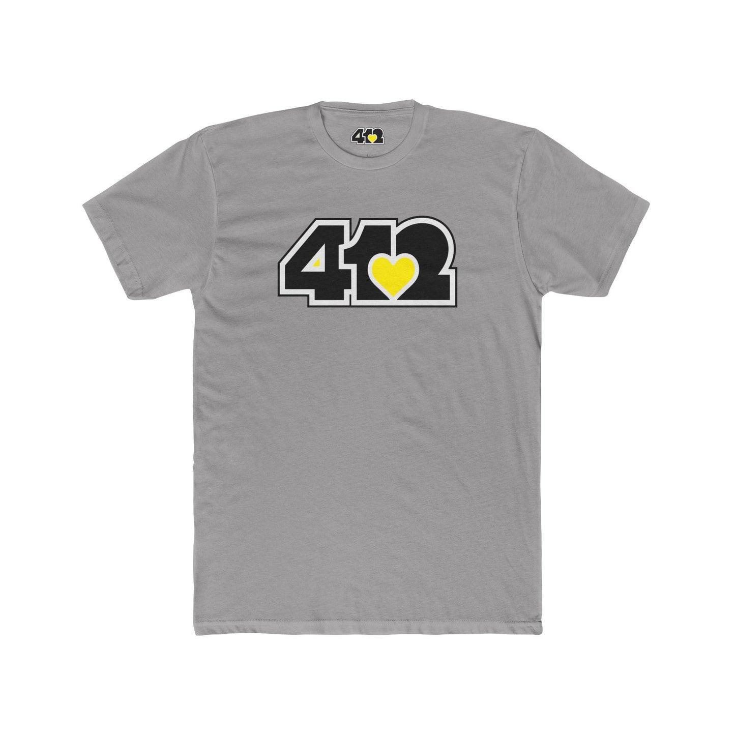 412 Contoured Fit Tee - Yellow Heart, Black Logo-T-Shirt-Solid Light Grey-4OneLove2; Pittsburgh Branded Clothing; Pittsburgh Apparel; 412 Clothing