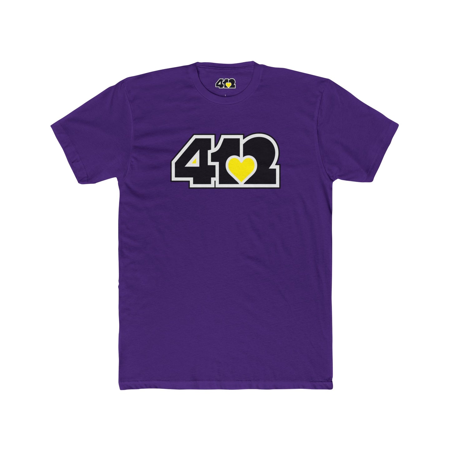412 Contoured Fit Tee - Yellow Heart, Black Logo-T-Shirt-Solid Purple Rush-4OneLove2; Pittsburgh Branded Clothing; Pittsburgh Apparel; 412 Clothing