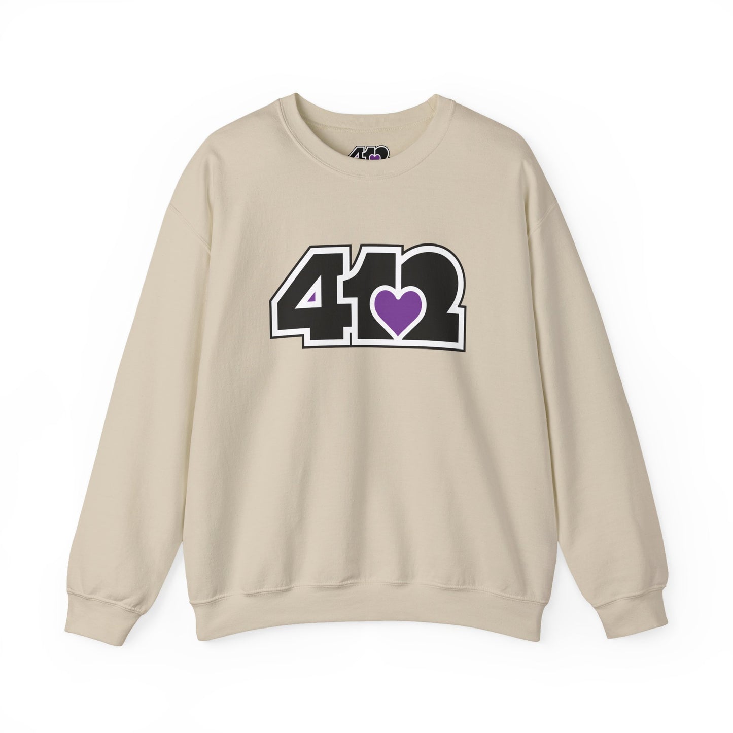 412 Crew Neck Sweatshirt - Purple Heart, Black Logo-Sweatshirt-Sand-4OneLove2; Pittsburgh Branded Clothing; Pittsburgh Apparel; 412 Clothing