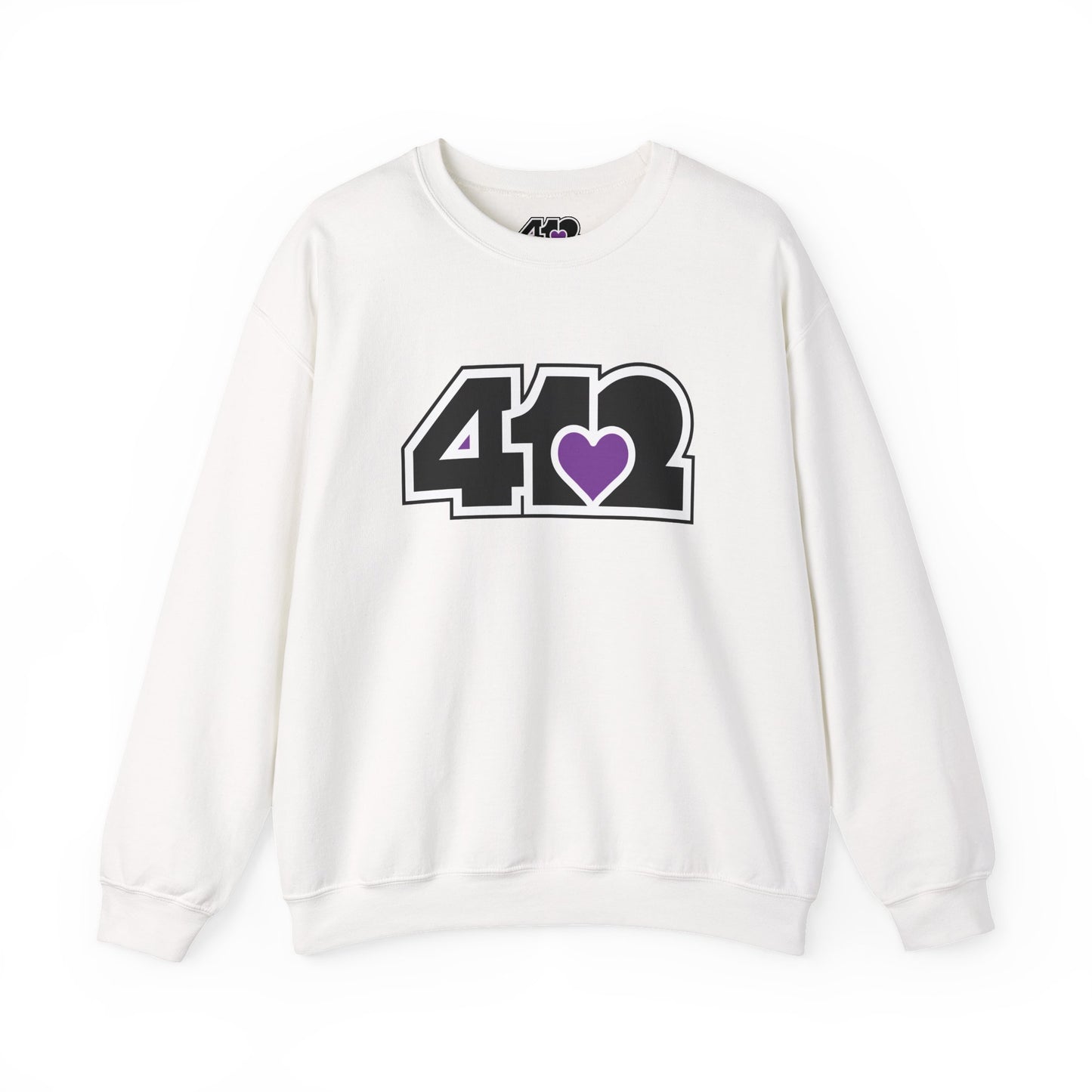 412 Crew Neck Sweatshirt - Purple Heart, Black Logo-Sweatshirt-White-4OneLove2; Pittsburgh Branded Clothing; Pittsburgh Apparel; 412 Clothing