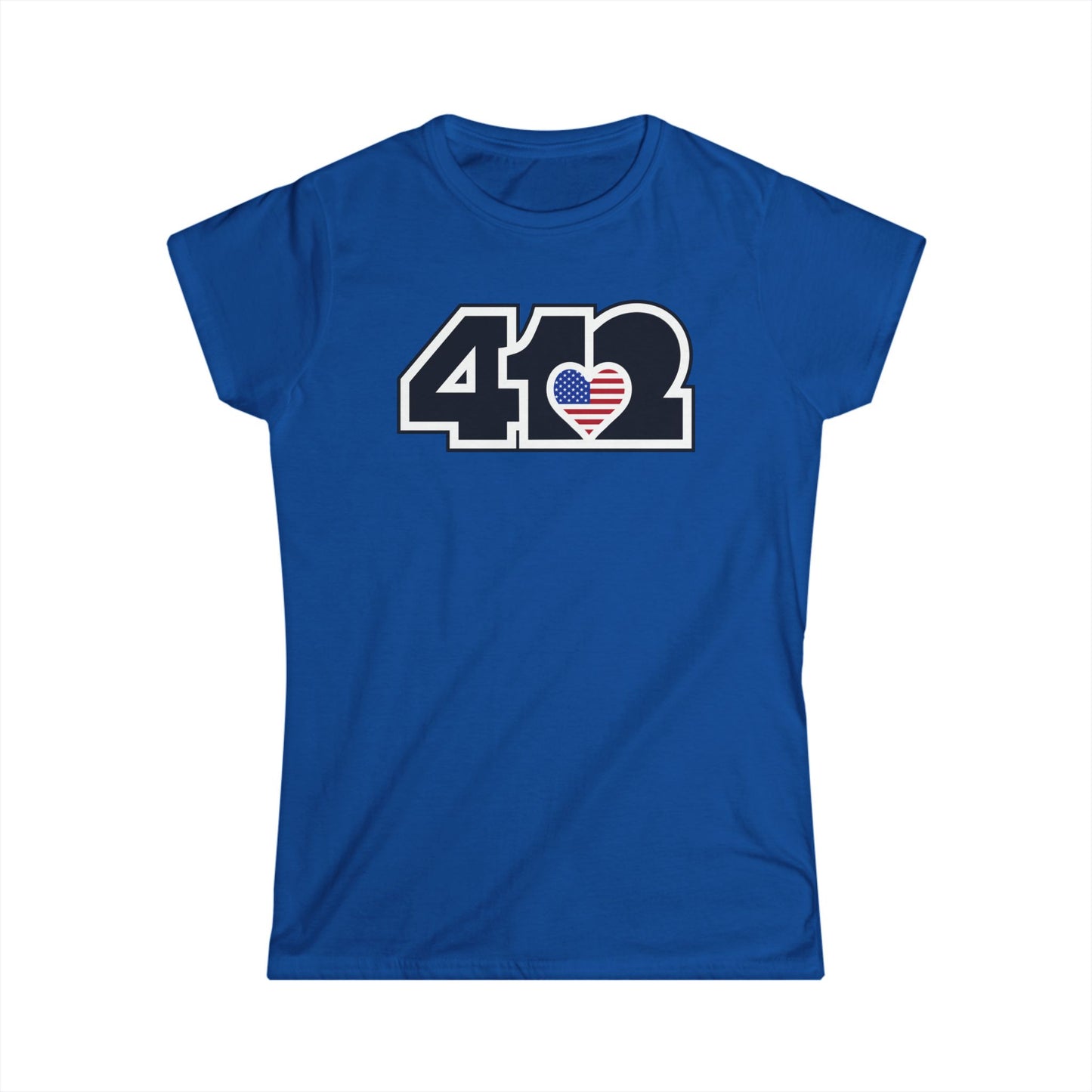 412 Women's Softstyle Tee - Stars & Stripes Heart, Black Logo